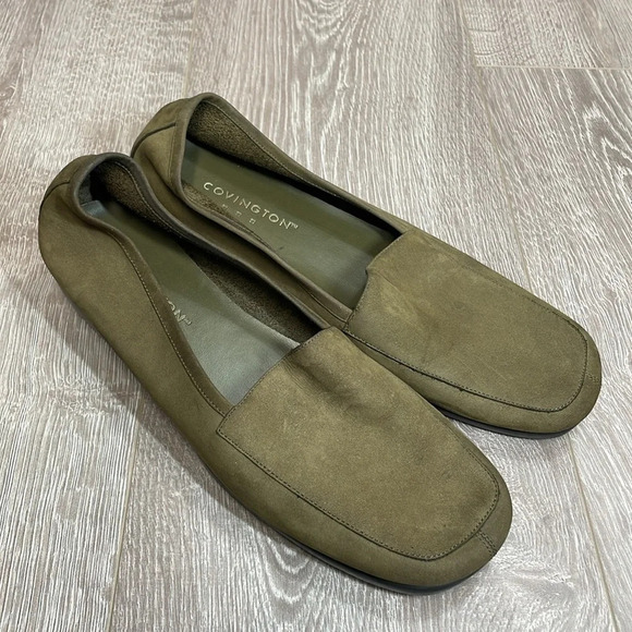 Covington Leather Suede Olive Green Slip On Loafers 9 - Picture 14 of 16